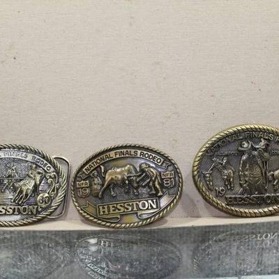 Lot of 3 Vintage Hesston Rodeo Belt Buckles Years 1980,1981, & 1982 - WILL SHIP