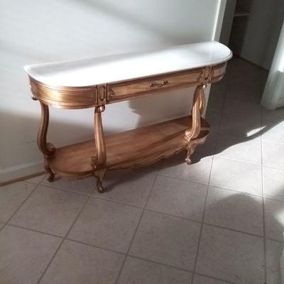 Accent Marble Top Table with Gold Tone Wood Finish