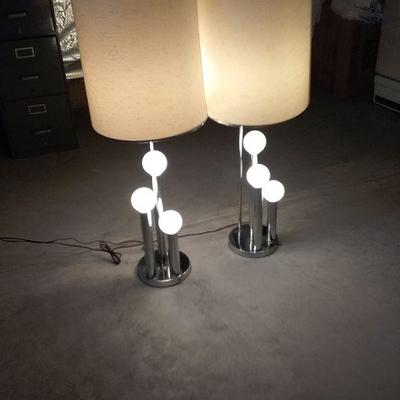 Pair of 40" Retro Lamps with Line Shades