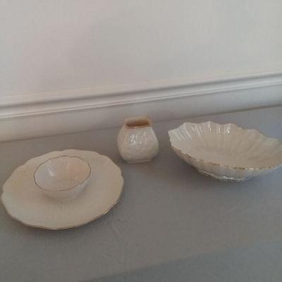Lenox Porcelain 24k Gold Trim Serving Pieces and Vase