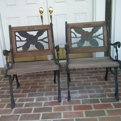 Pair of Berkeley Forge Wrought Iron and Cedar Outdoor Chairs