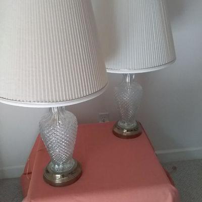 Pair of Crystal and Brass Lamps