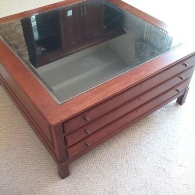 Bob Timberlake Three Drawer Square Coffee Table with Glass Top