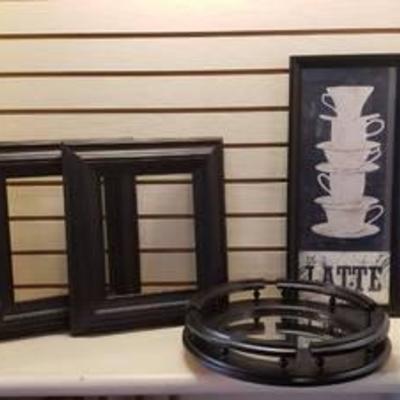 Black Wood Mirrored Lazy Susan, Framed Latte Wall Decor and 2 Frames (8x10s)