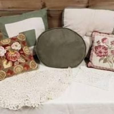 Decorator & Needlepoint Pillows, Cruelwork Table Topper and Doily EnvelopePacket
