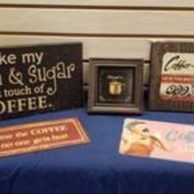 Coffee Decor ~ 2 Metal Signs, 1 Box Wall Coffee Plaque, Wood Framed Coffee Art, Coffee Humor Sign