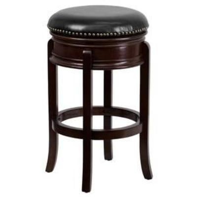 Flash Furniture 29 Backless Wood Bar Stool with Black Leather Swivel Seat