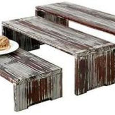 MyGift Set of 3 Torched Wood Retail Display Risers