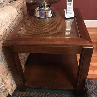 End table with cane and glass top $135
26 1/2 X 17 X 19 1/2