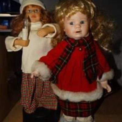 2 Porcelain Christmas Dolls