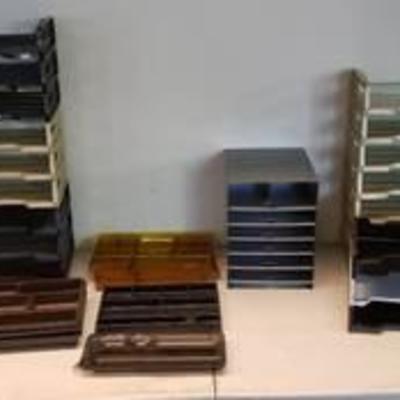 Lot of Office Organizing Stands, Office Desk Drawer Trays and Trays ~ Various Sizes, Styles and Materials
