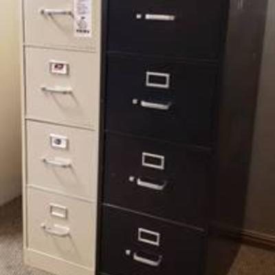 HON Cream Colored Letter Size (15 in. x 27 in. x 52 in.) and Black Legal Size (18 in. x 27 in. x 52 in.) 4 Drawer Filing Cabinet ~ no keys