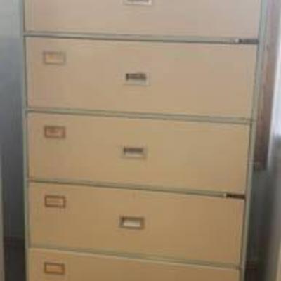 Diebold Space Master 5 Drawer Lateral Filing Cabinet ~ 36 in. x 15 in. x 59 in. ~ bottom drawer stiff opening