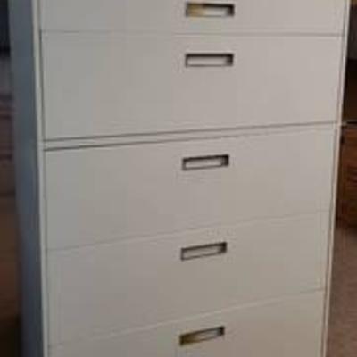 Lot of 2 Metal 5 Drawer Lateral Filing Cabinets ~ Little Rough as some Drawers need some Adjustments
