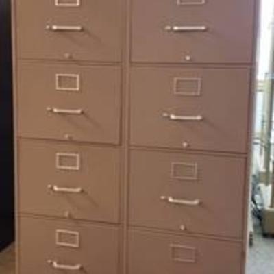2 Yawman-Erbe Legal Size 4 Drawer Filing Cabinets ~ Each one is 18 in. x 28 in. x 51 in. ~ one key but seems to work both locks