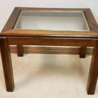 Glass Top Wood End Table ~ 27 in. x 21 in. x 20 in.