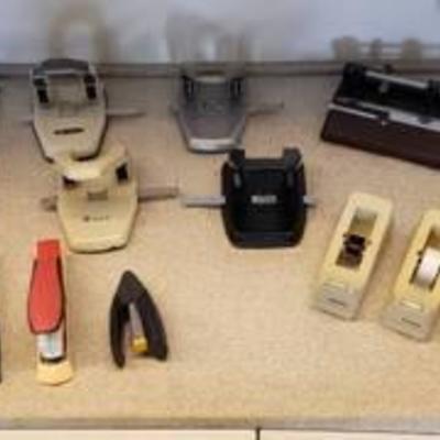 Lot of Office Supplies #1 ~ Staplers, Hole Punches and Tape Dispensers