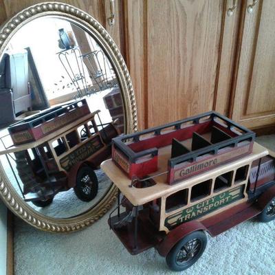 Vintage Trolley Tourist City Bus and Gold Mirror