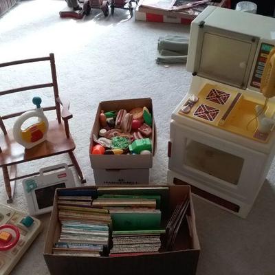Lot of Vintage Childrens Books, Toys, and Furniture