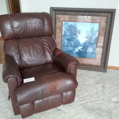 Leather Recliner and Large Wall Art