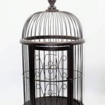 Decorative Wood and Metal Birdcage with 2 Fabric Birds