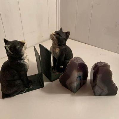 Cast Iron Cats & Geode Bookends