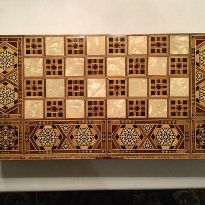 Vintage Inlaid Backgammon & Checkers Set