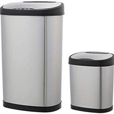 AmazonBasics Automatic Trash Can Set,12 liter and 50 liter,Stainless Steel