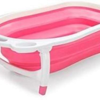 Collapsible Baby Bath Tub for Newborn Infant Child with Foldable Safe and Sturdy Non Slip and Non Toxic Portable Features for Easy...