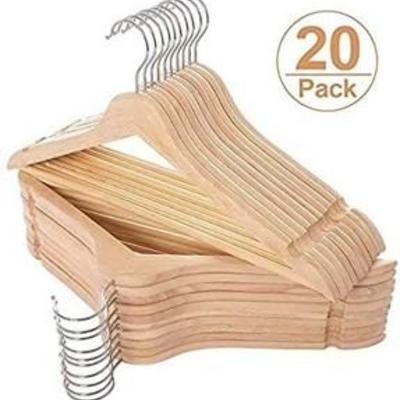 Along Home Solid Wooden Hangera 20 Pack,Wood Suit Hangers with Extra Smooth Finish,Precisely Cut Notches and Chrome Swivel Hook,Wooden...