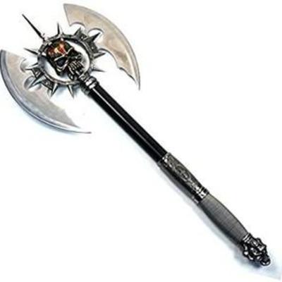 Ace Martial Arts Supply Deaths Head Skull Fantasy Battle Axe with Plaque