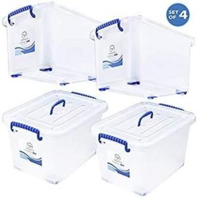 95 Quart Plastic Storage Bins with Lids and Wheels.White Semi-Clear Durable Storage Latch Boxes.Stackable Space Saver Containers.Tough...
