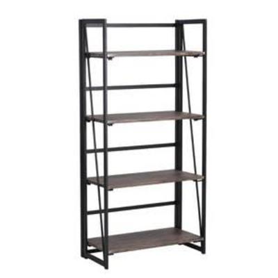 FurnitureR 4-Shelf Wood And Metal Bookcase,Backer Black