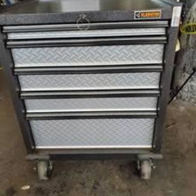 Rolling Tool Box Base Cabinet w Diamond Plate Drawers