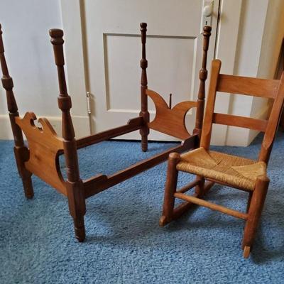 Dolls Bed & Childs Rocking Chair