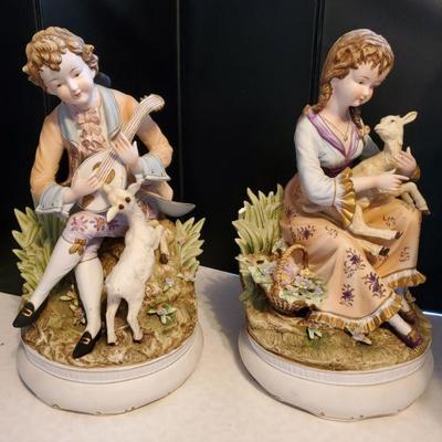 Lg Atq Pair Porcelain Figurines