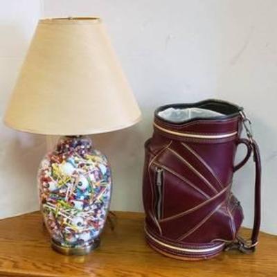 Lot of Golf Decor ~ Lamp (28 in.)and Golf Bag Trash Can (18 in.)