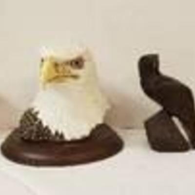 Lot of Eagle Figurines ~ Porcelain, Ceramic and Ironwood