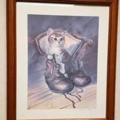 Framed Print ~ Signed & Numbered by R. Carver ~ Kitten in Boots ~ 19 in. x 23 in.