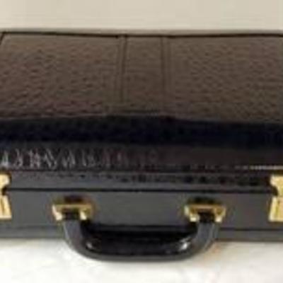 Vintage Amiet Black Executive Leather BriefcaseAttache with Combination Lock ~ Appears to be NewUnused ~ 18 in. x 14 in. x 4 12 in. ~...