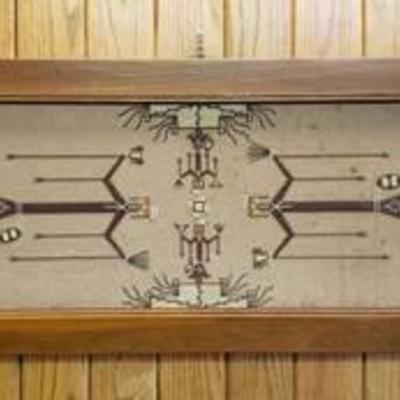 Large Navajo Sand Art Framed on Coffee Table Top (Legs could added to make it a table) ~ 45 in. x 21 in.