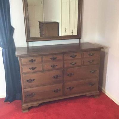 Six Drawer Hardwood Dresser with Mirror