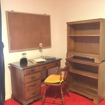 Hardwood Desk, Chair, & Bookcases