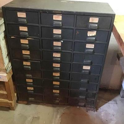 Metal Hardware Storage Cabinet Chocked Full of Hardware