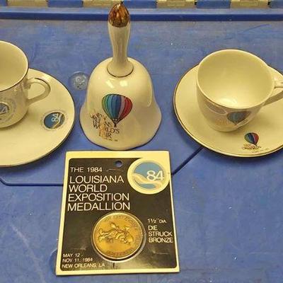 https://www.ebay.com/itm/124135503884 Box070N ASSORTMENT OF VINTAGE LOUISIANA WORLD EXPOSITION ITEMS  $25.00 2 CUPS & SAUCERS, BELL,...