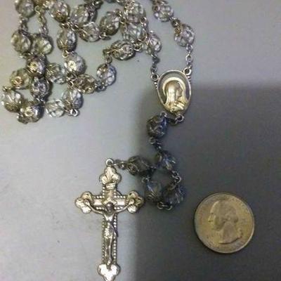 https://www.ebay.com/itm/124131352560 Rx06 STERLING SILVER ROSARY WITH STERLING SILVER ACCENTS WITH CLEAR CRYSTAL  BEADS $50.00