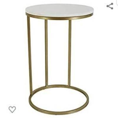 C Table C Shaped Side Tables Modern Sofa Table for Coffee, Laptop, Living Room or Bedroom with Metal Frame and Marble Top