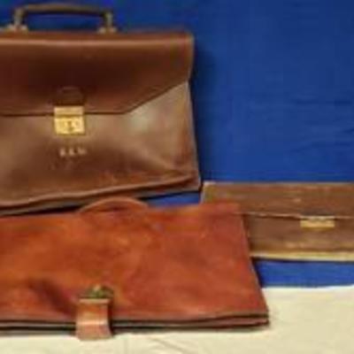 Lot of 3 Vintage Leather Attache Cases ~ this have normal wear all closure work