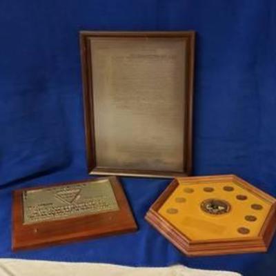 Antique Insurance Memorabilia ~ Framed Copy of 1850 policy and Award Plaques