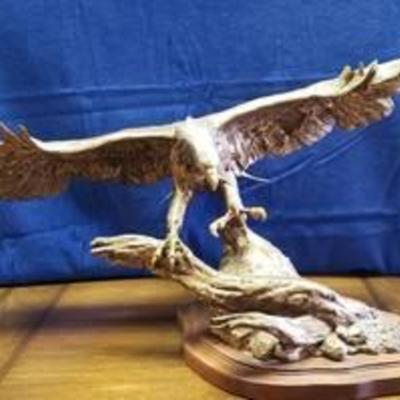 Wings of Freedom ~ Soaring Eagle Bronze wSilver Head and Tail Feathers ~ Sandy Scott ~ Wing Span 39 in. ~ Height 22 in. Tall ~ Depth 24...